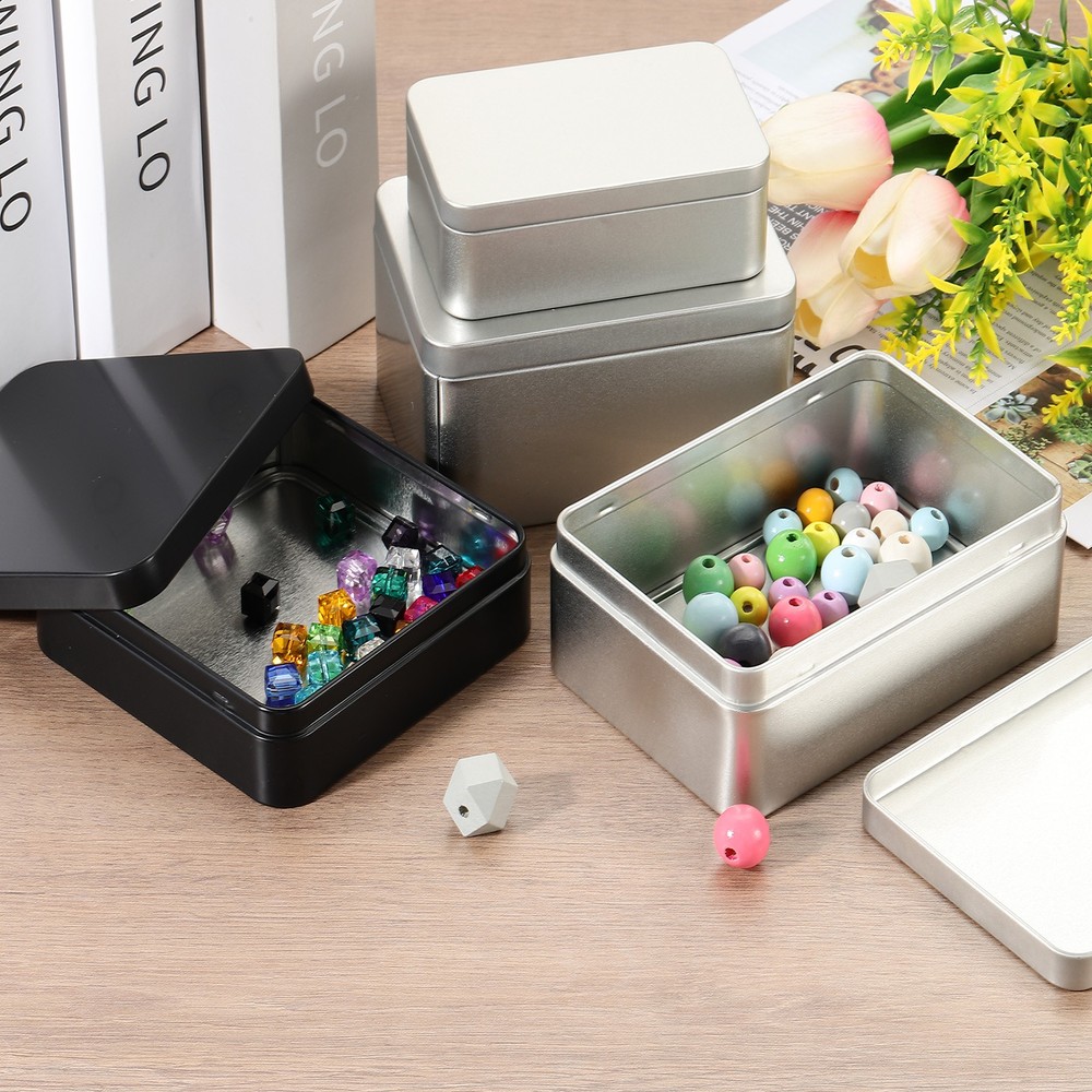 4.5"x3.3"x2.3" Rectangular Tin Box Metal Storage Tin Box with Lid Silver