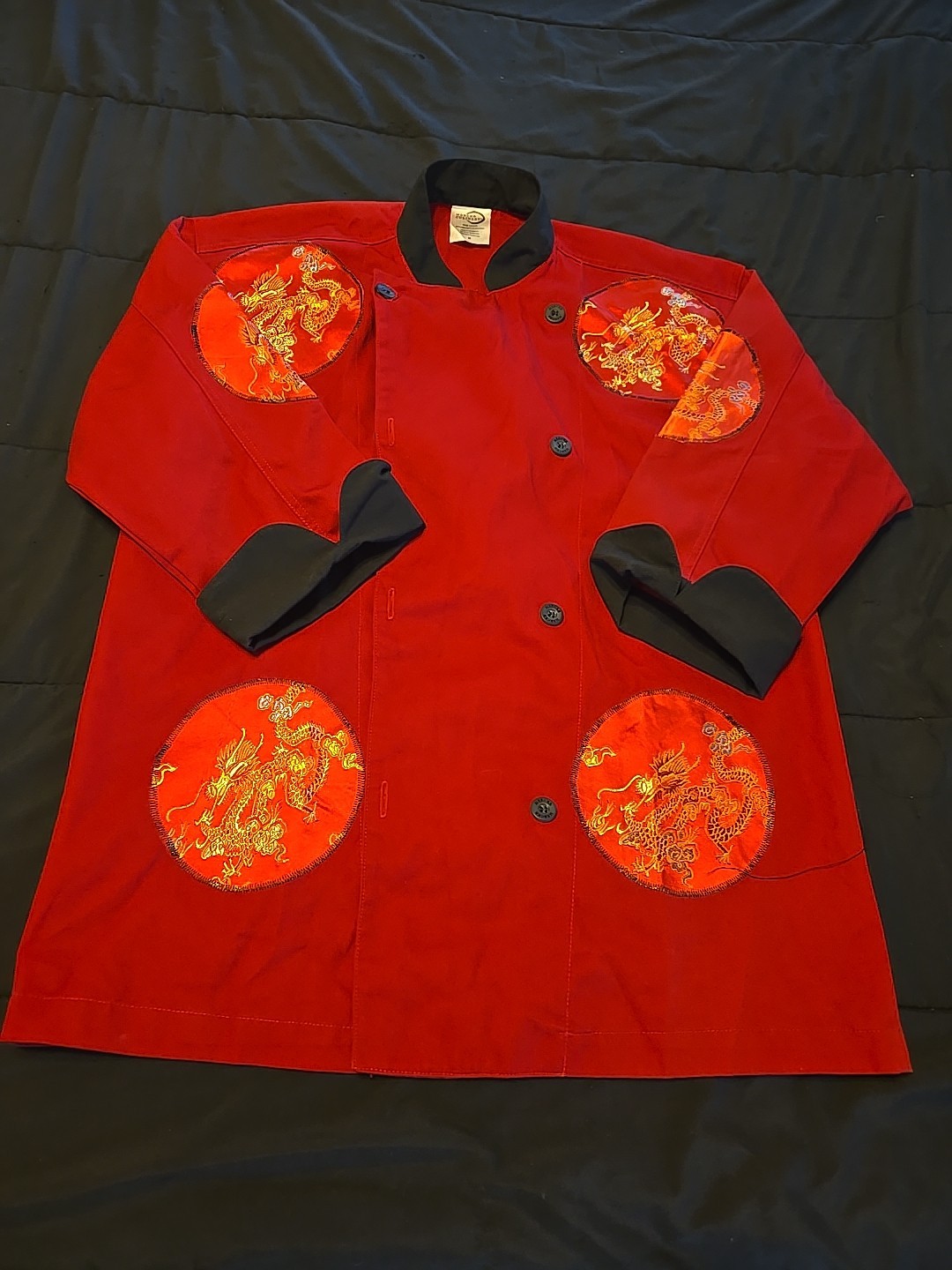 MERCER CULINARY Red Chef Jacket Coat Asian Dragon Cook  Med RN# 142955 Used