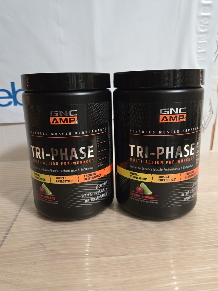 (2) GNC Amp Tri-Phase Multi-Action Pre-Workout Cherry Limeade 30-Servings