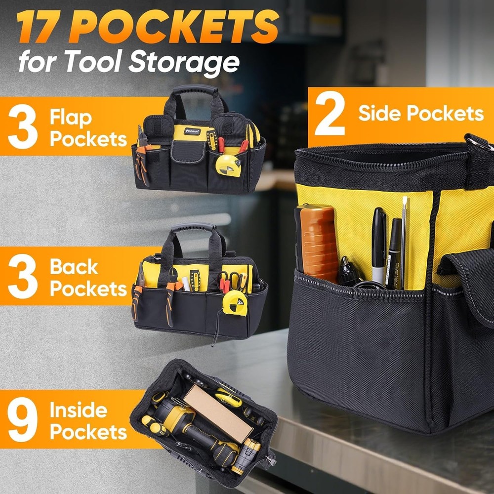 Portable Tool Bag with Ergonomic Handle & Reflective Strips – 12" Standard Base