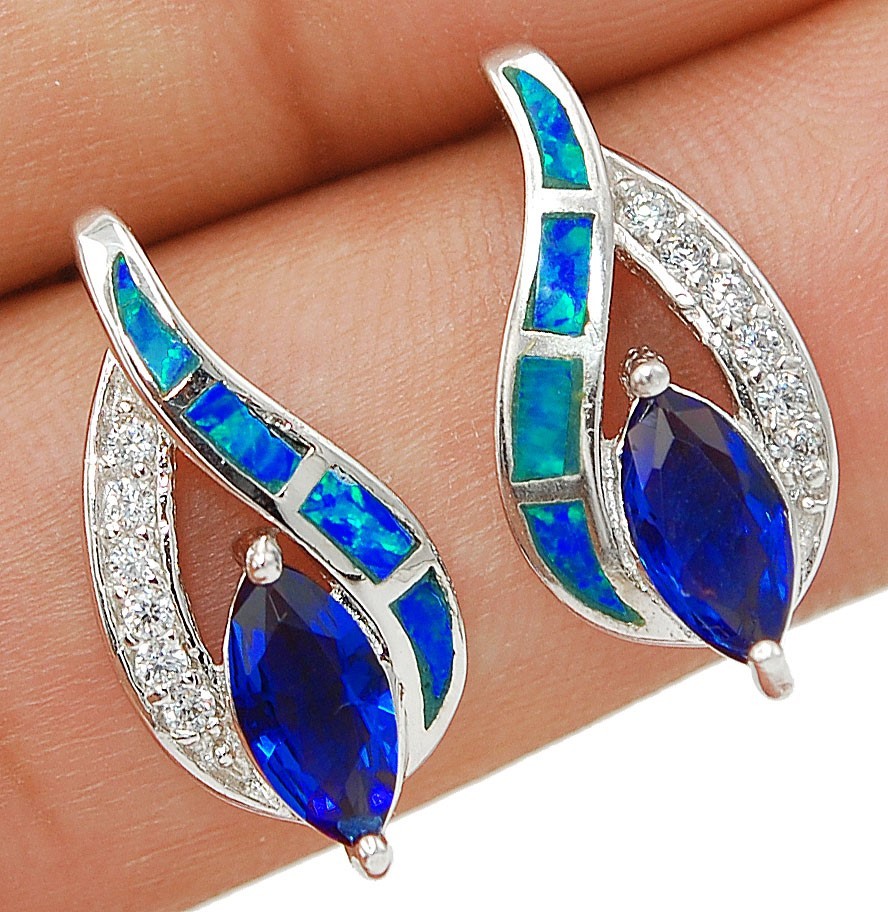 2CT Treated Sapphire 925 Sterling Silver Earrings EO4
