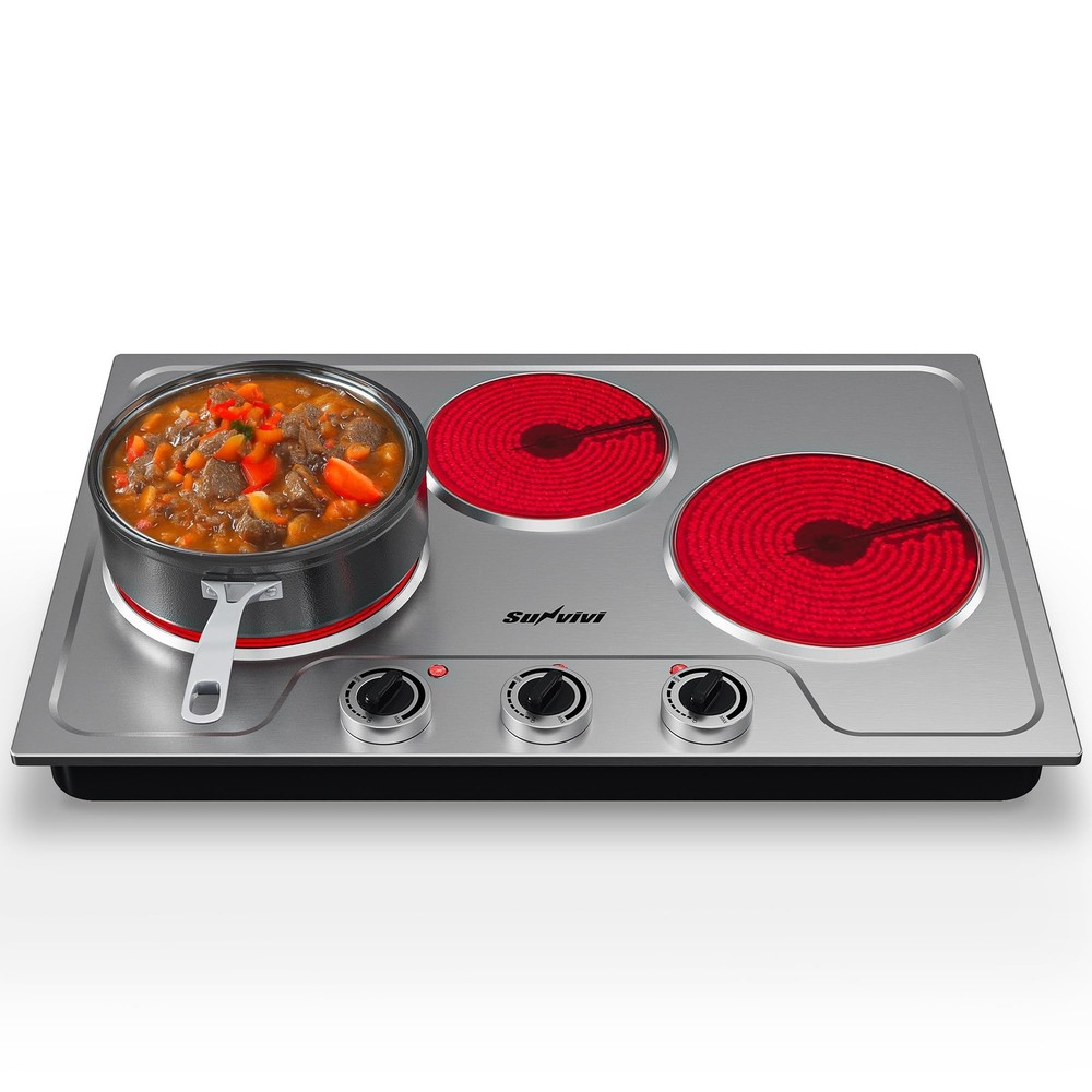 1800W Triple Burner Portable Electric Ceramic Stove – Knob Control, Indicator...