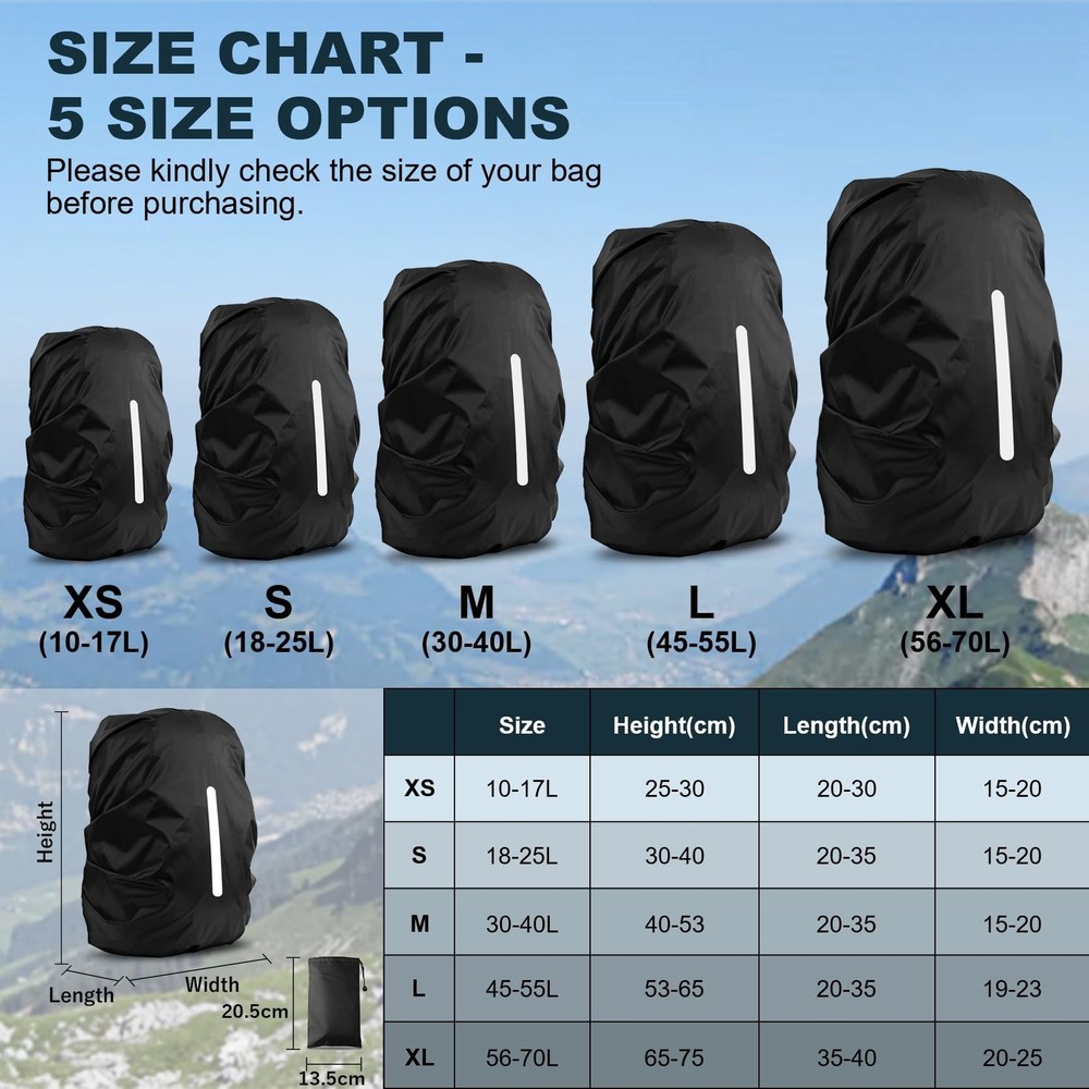 LAMA 2pcs Waterproof Rain Cover for Backpack, Reflective Rainproof Protector ...