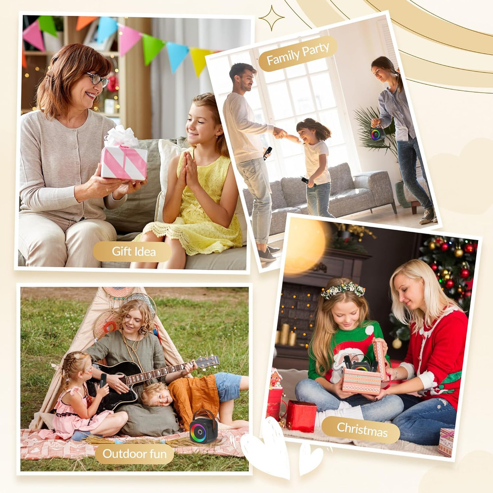 Mini Karaoke Machine, Portable Bluetooth Karaoke Speaker with 2 Wireless Microph