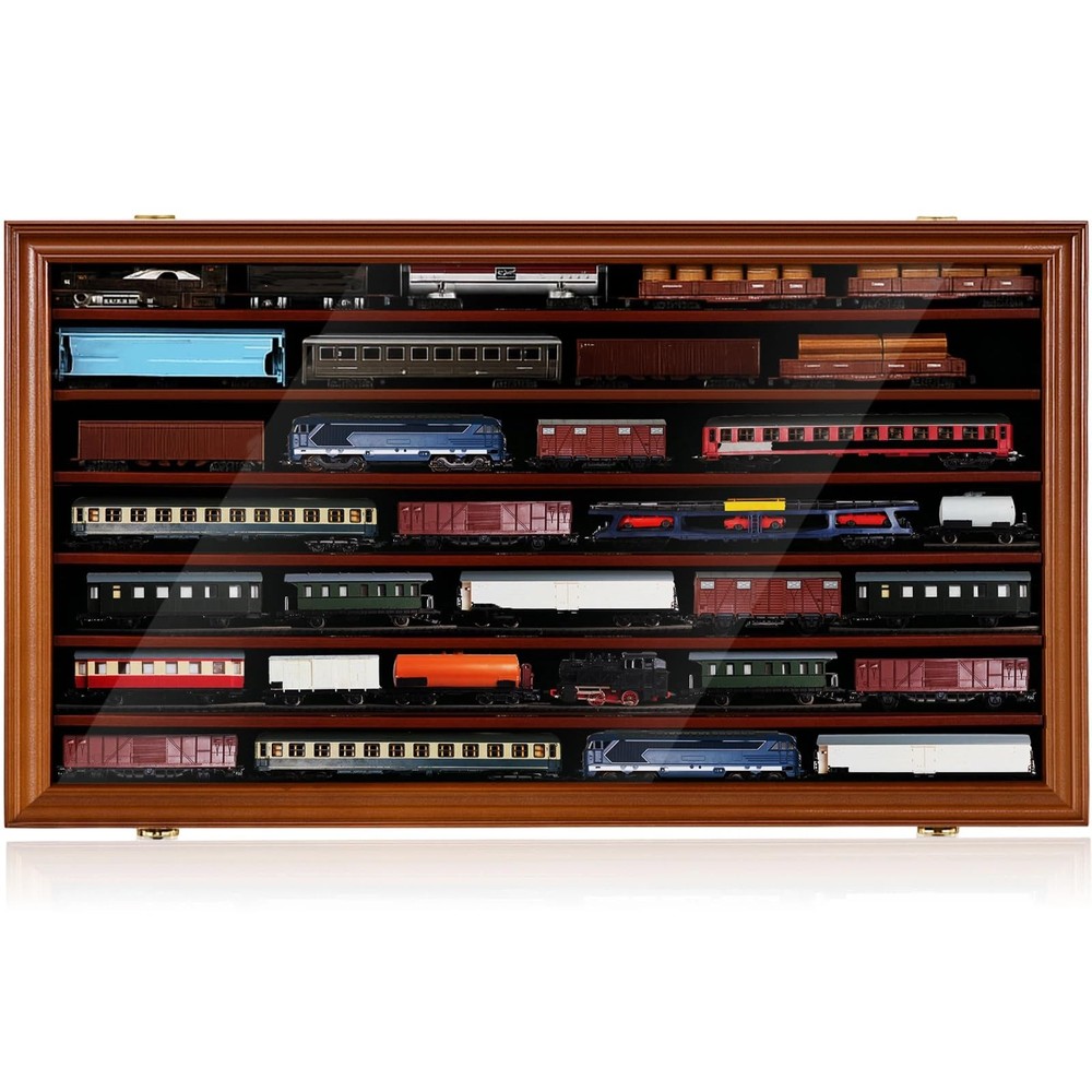 N Scale Model Train Display Case Wall Cabinet - 6 Shelves Lockable 98% UV Pro...