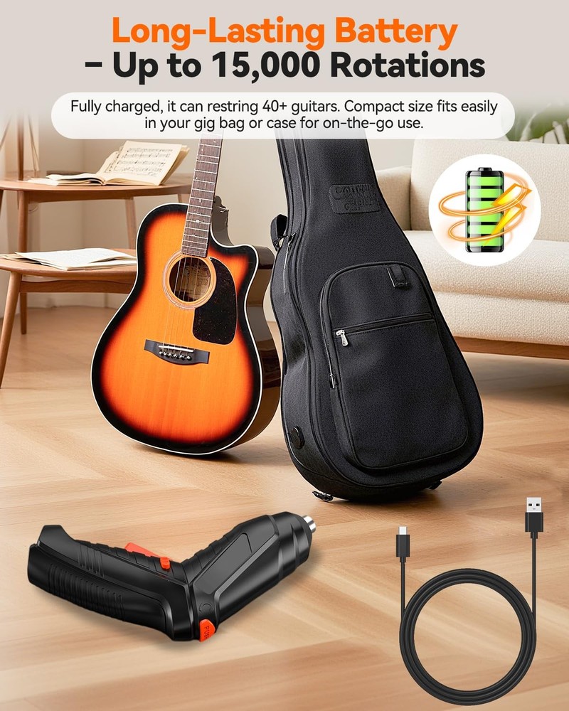 250RPM Guitar String Winder Tool with LED Light, String Cutter, Bridge Pin Pu