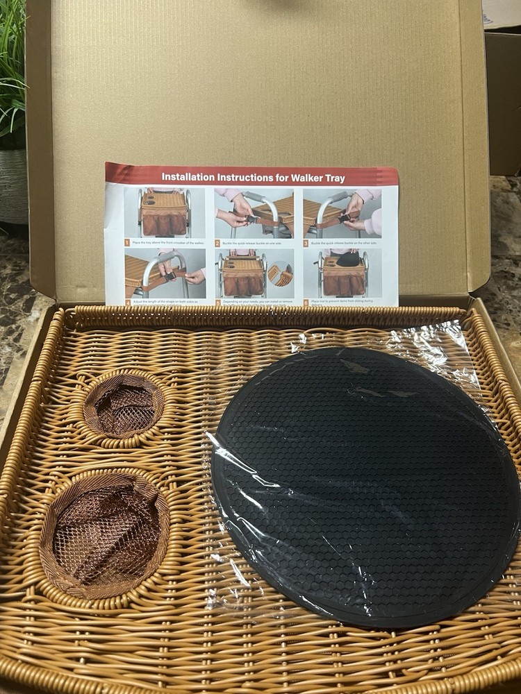 Wicker Mobility Table Tray For Folding Walker Cup Holder 3 Front Section Storage