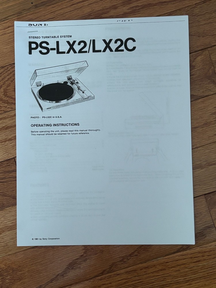 Vintage Sony PS-LX2 Turntable - Missing Headshell - Powers on