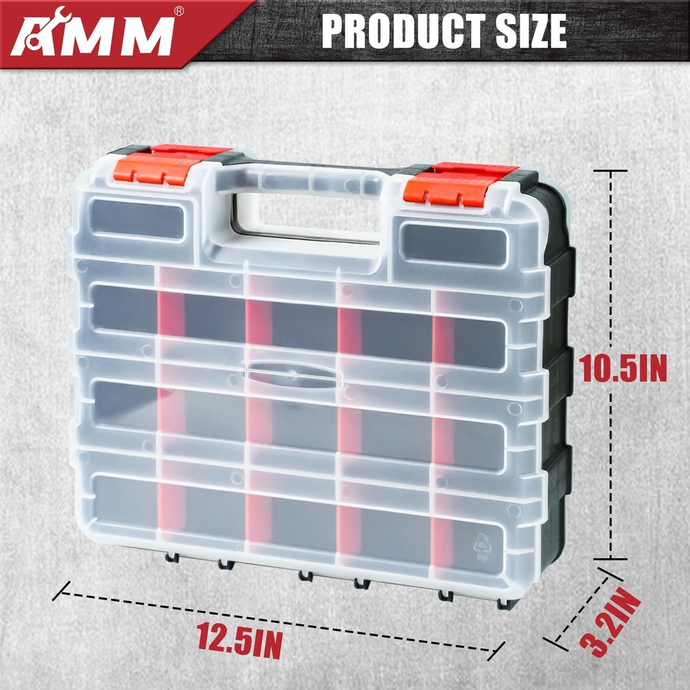 AMM Tool Box Double Side Tool Box Organizer with 34 Compartments Removable Di...