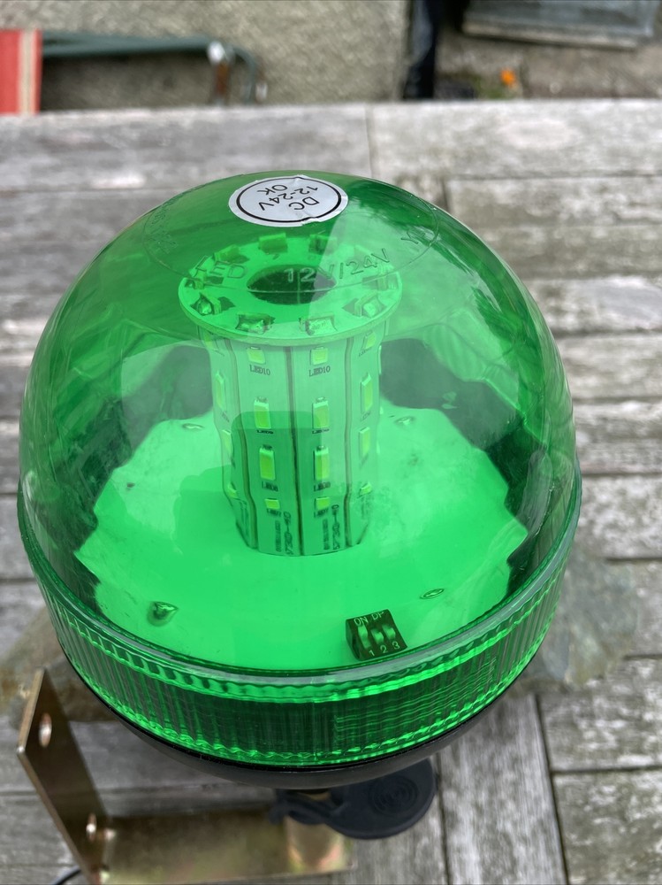 LED Beacon Flexible Pole Green Rotating 12/24V + Mounting Bracket