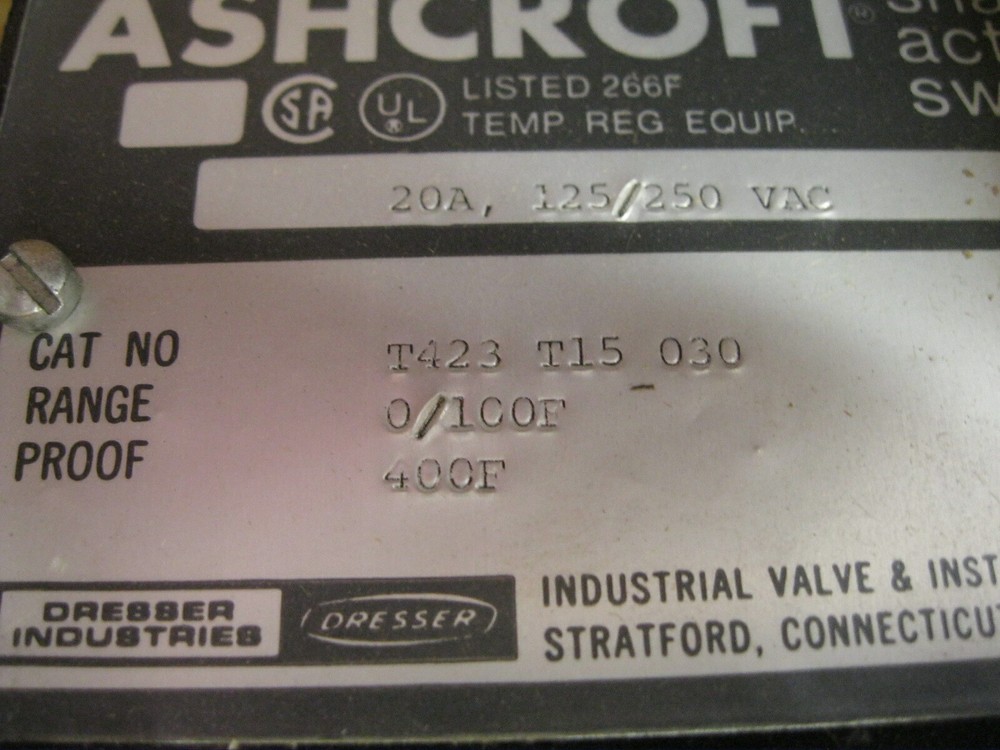 Ashcroft T423 T15 030 Temperature Control 0-100F