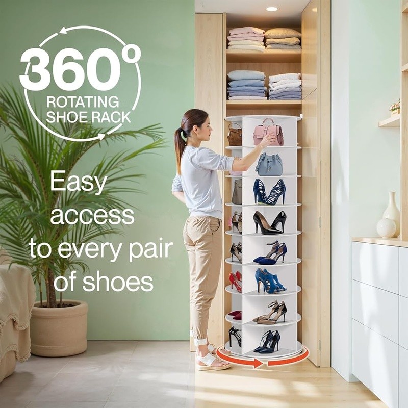360° Rotating Shoe Rack 8 Tier Shoe Organizer Freestanding Storage Solution