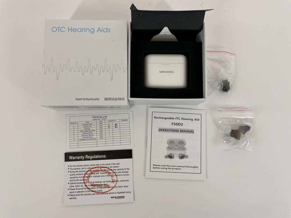 MIRASING  OTC HEARING AIDS  NEW OPEN BOX RECHARGEABLE BLACK