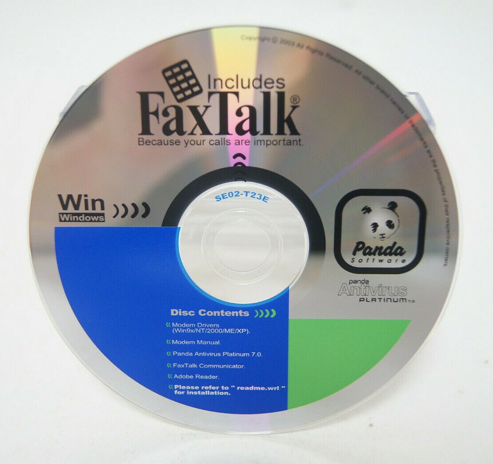 Includes FaxTalk Windows Panda Drivers SE02-T23E PC Program Software Disc