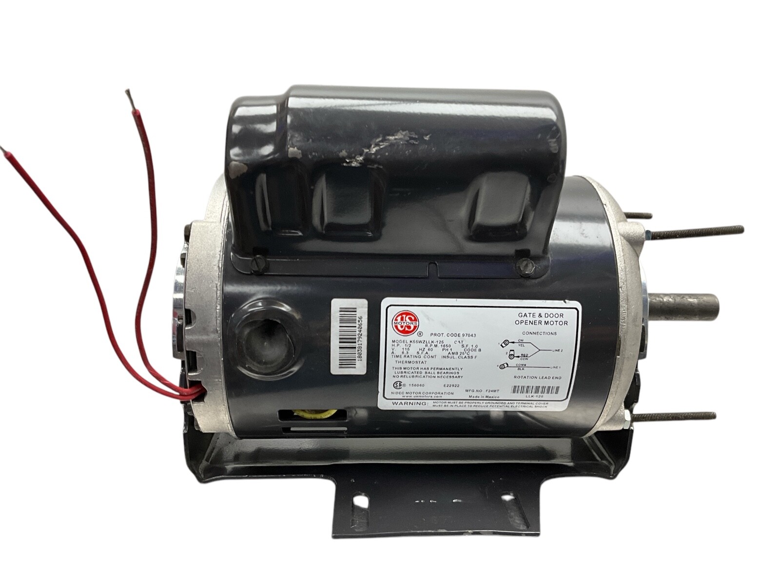 MFG NO. F24MT US MOTORS 97043 K55WZLLK-125 1/2 HP OPENER MOTOR