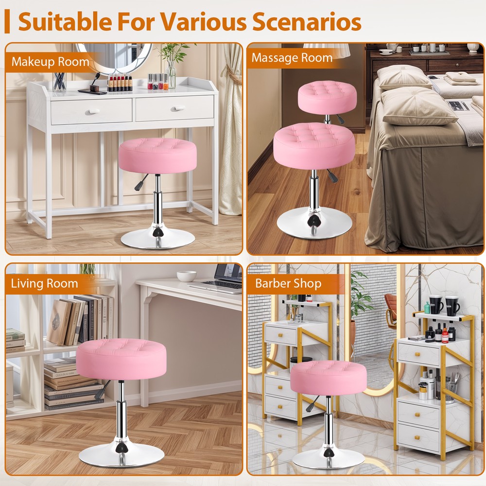 Pink Vanity stool for Makeup Room Adjustable Height PU Leather Bar Stool