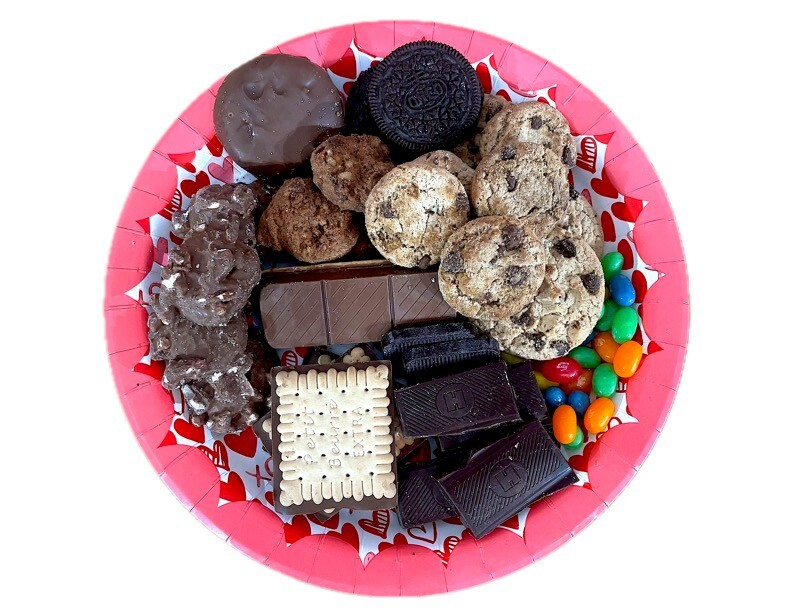 Valentines Day Chocolate Gift Basket filled with assorted chocolates, cookies, s