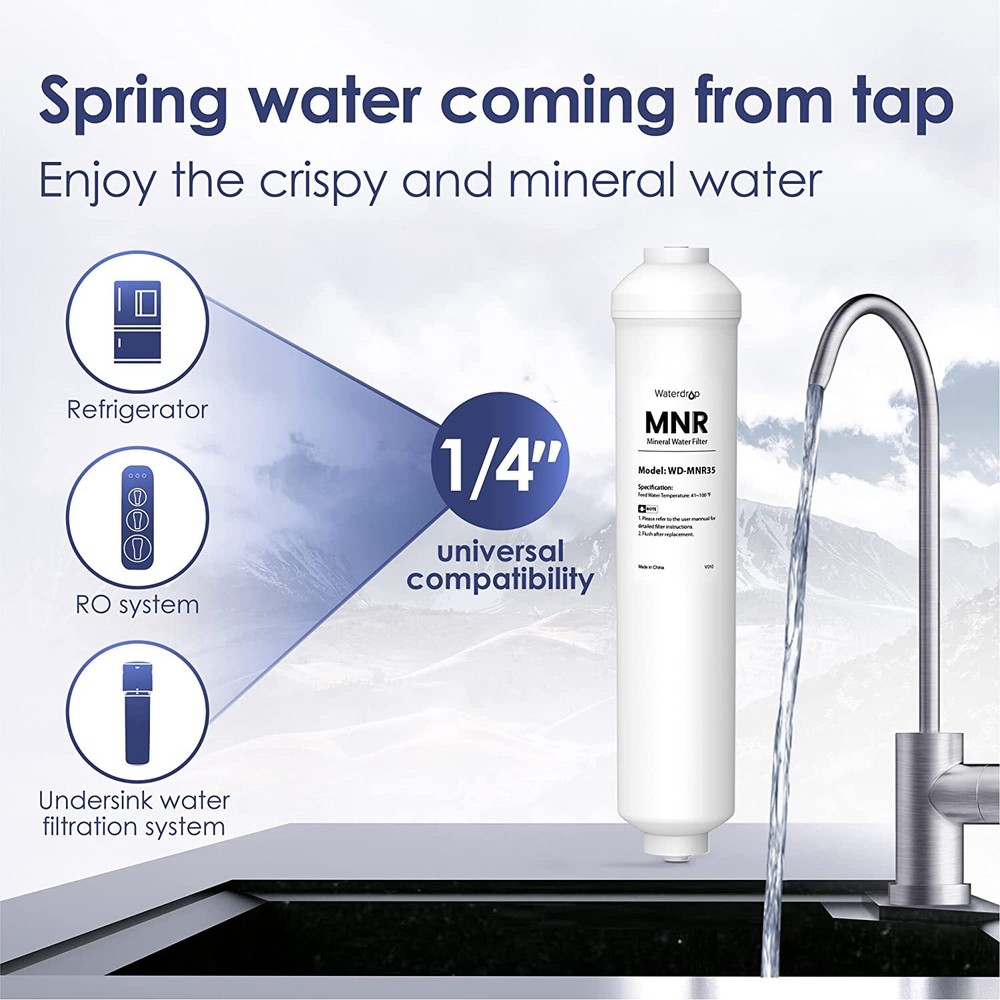 Waterdrop Remineralization Inline Water Filter, 1/4” Quick Connect Post Filter