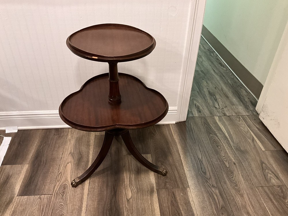 Solid Walnut 2 Tier End Table / Dumbwaiter Table Pre-owned