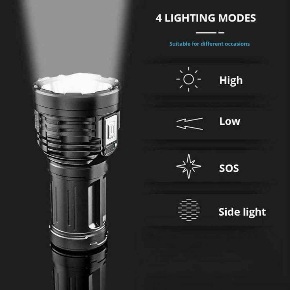 Super Bright LED Tactical Flashlight USB Rechargeable Work Light COB Side Light