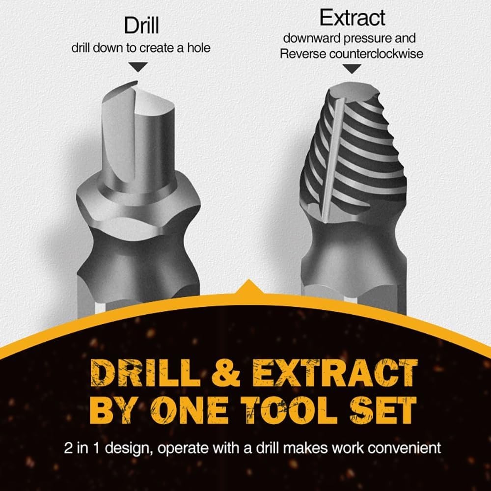 16 Pcs Damaged Screw Extractor Set Stripped Screw, Rusty Broken Screws & Bolts