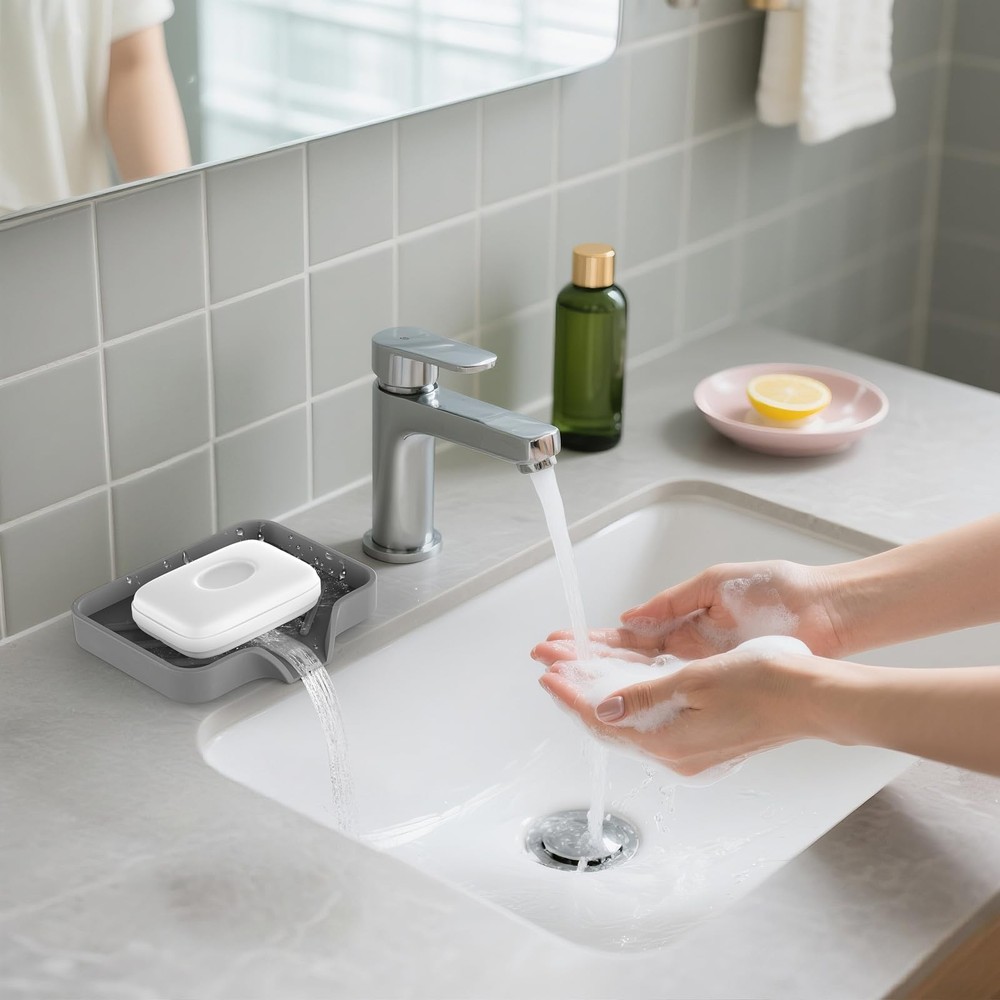 Silicone Soap Dish for Shower with Self Draining, 2 Pack Soap Holder for Bath...