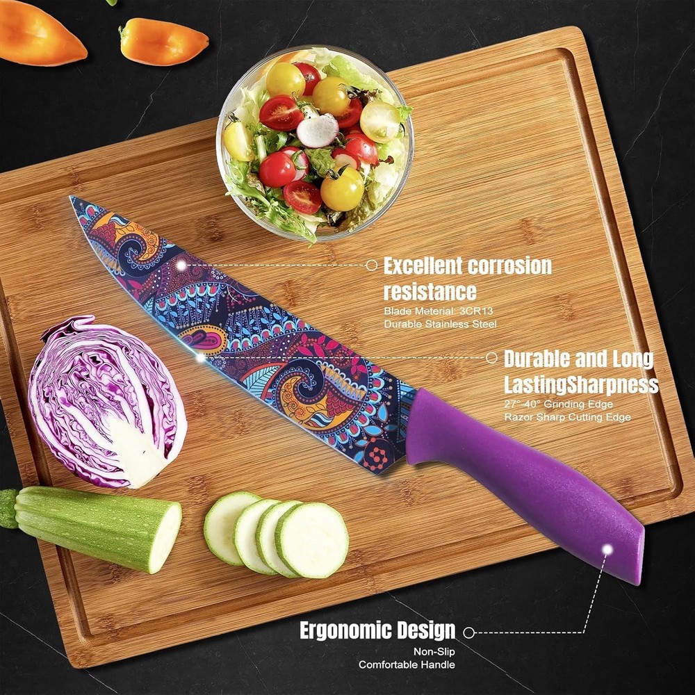 Kitchen Knife Set 6Pcs Color-Coded Anti-Rust Coating Stainless Steel Chef Knife