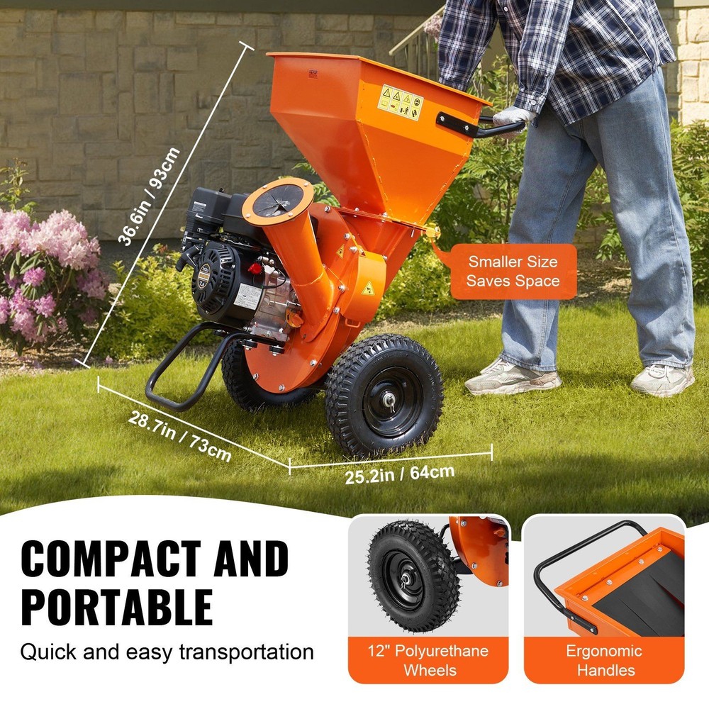3' 7HP 212cc External Power Wood Chipper Shredder 4.1kW Solid Structure