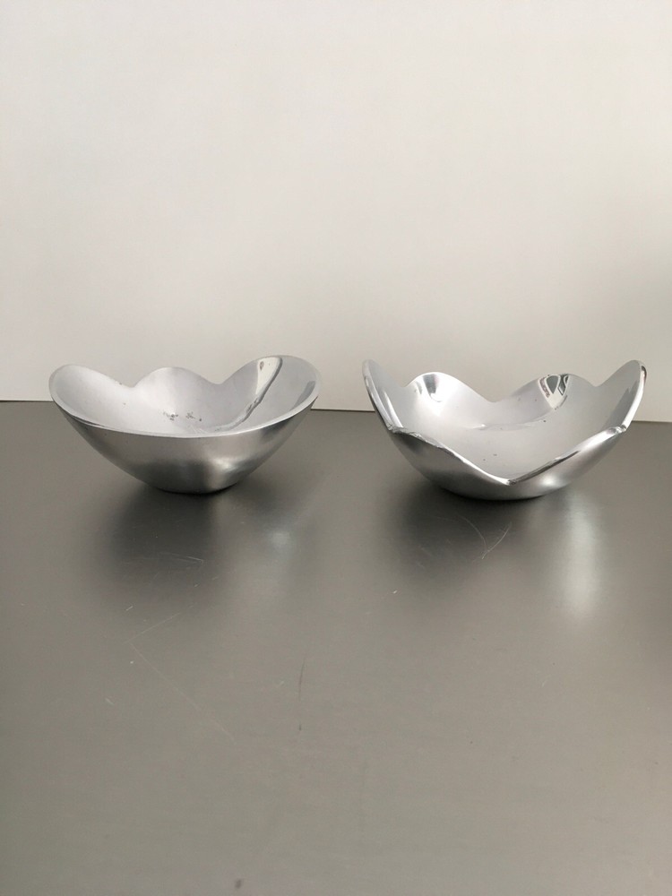 2 Unique Small Shaped Shiny Silver Candy Or Serving Dishes