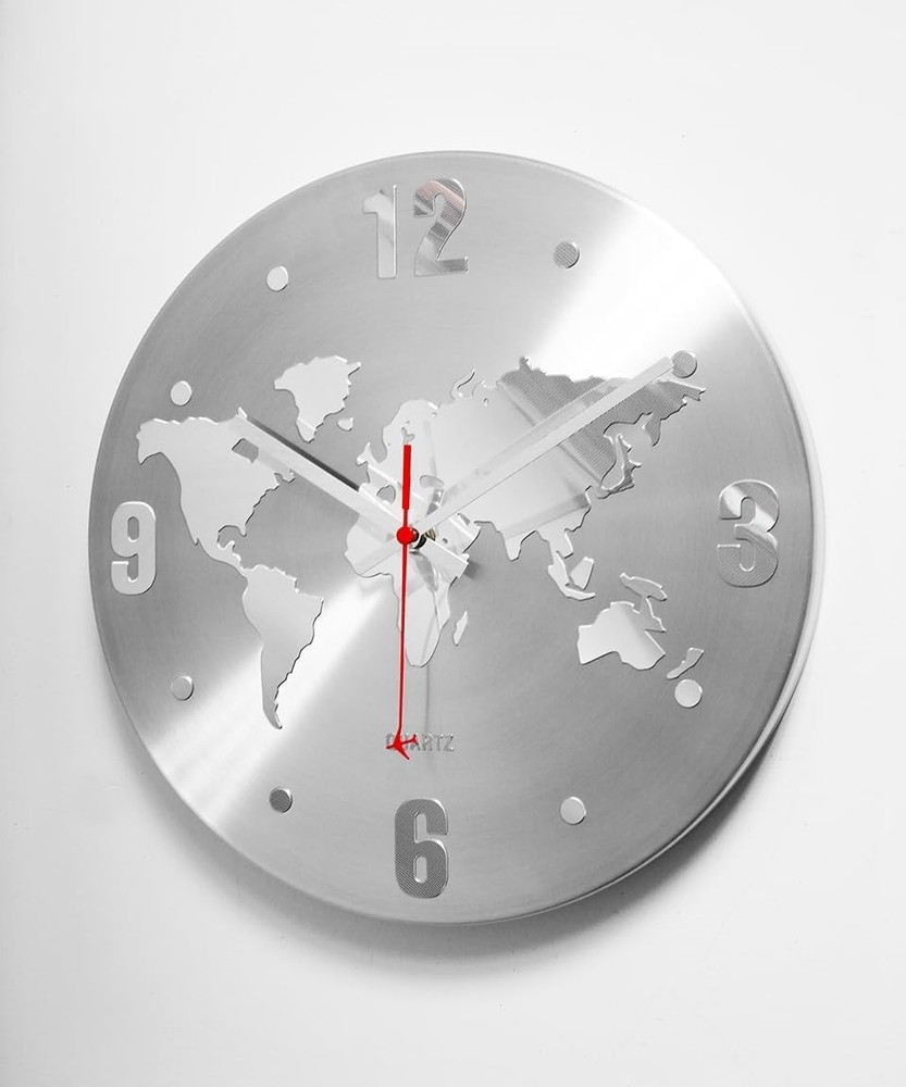ARCHI Monde – World Map Wall Clock Silver