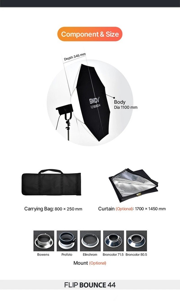 SMDV FLIP BOUNCE 44/Studio Photography Light Diffuser Ceiling Reflector Soft-box