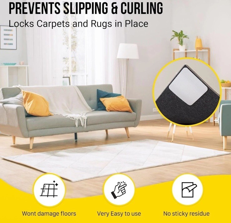 Alien Grip Rug Gripper Carpet Tape 12 Pieces, 4x4 inches New