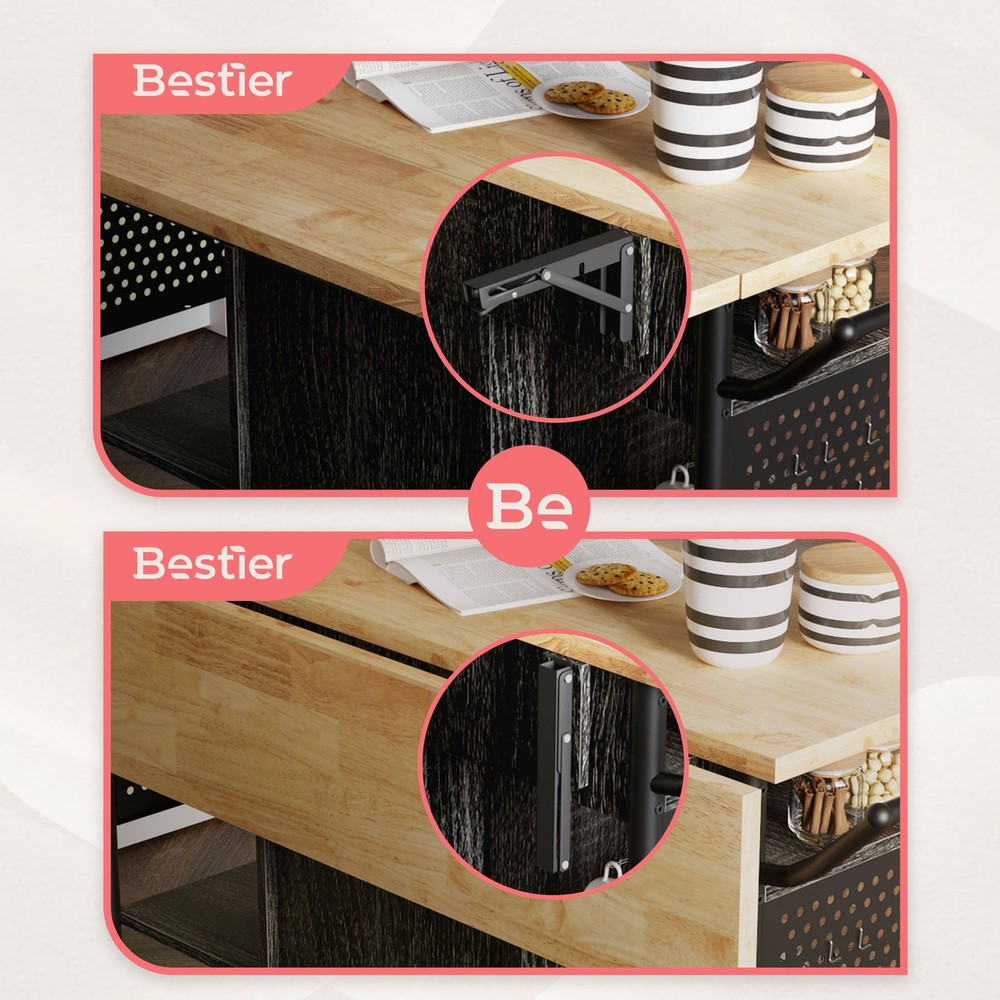Bestier Rolling Kitchen Cart with Collapsible Surface Extender, Black (Used)
