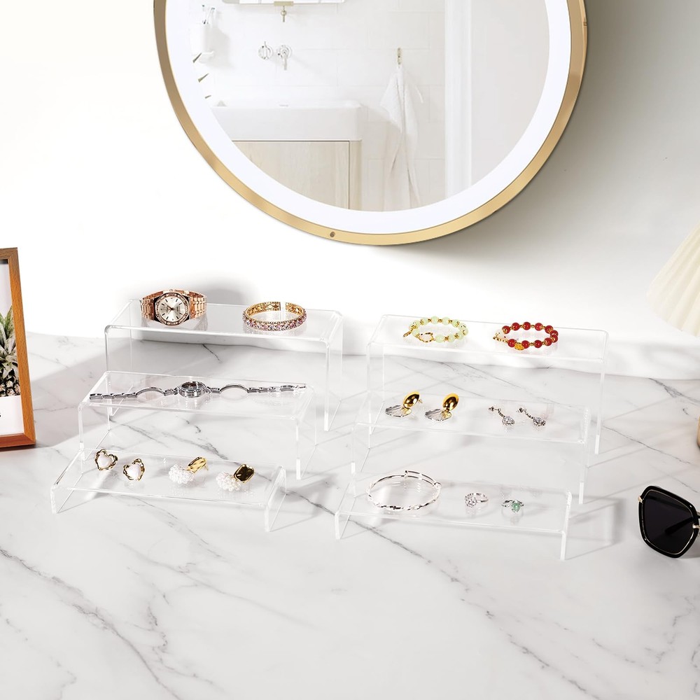 6pcs Thickened Acrylic Display Stand, Tiered Rectangular Clear Display Risers...