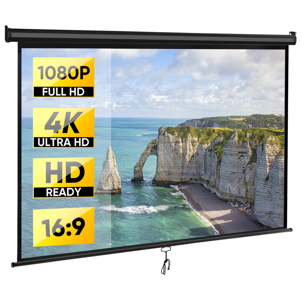 Projector Screen Pull Down 80'' 16:9HD Projection Screen In/Outdoor Movie Screen