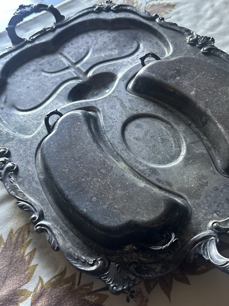 Vintage Eton Silver Plated Footed Serving Tray 3 section well & tree platter