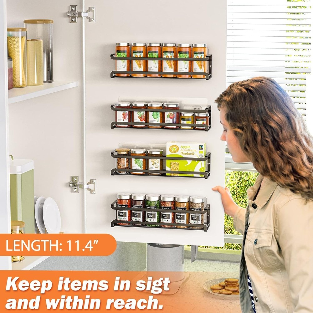 Elegant Wall-Mounted Spice Rack 4 Pack - Space-Saving Organizer for Jars