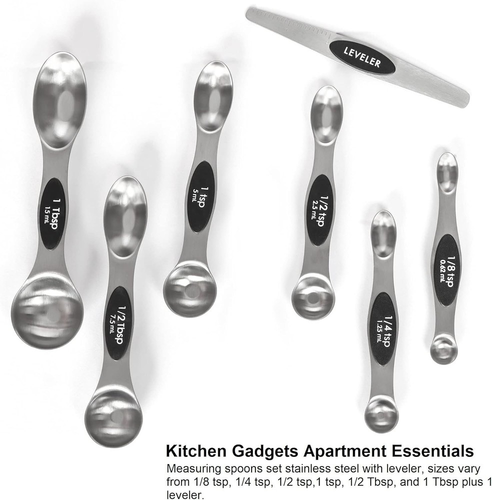 Stackable Stainless Steel Measuring Spoons with Leveler - Perfect for Baking