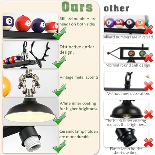Pool Table Light, Billiard Light for 7' 8' 9' Pool Table, Hanging 4 Lights