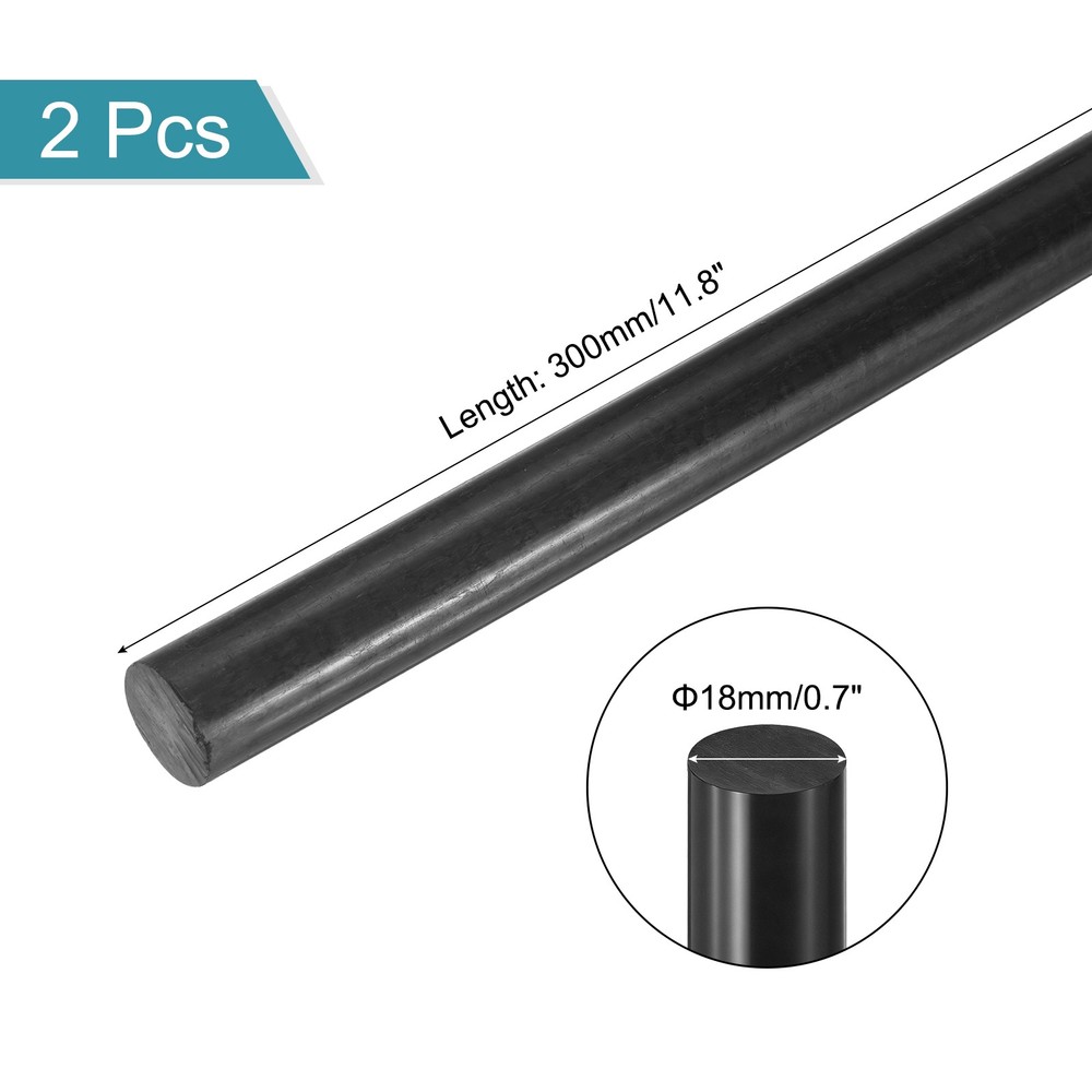 2Pcs ABS Plastic Rods, Diameter 18mm Length 300mm Black Stick Solid Bar