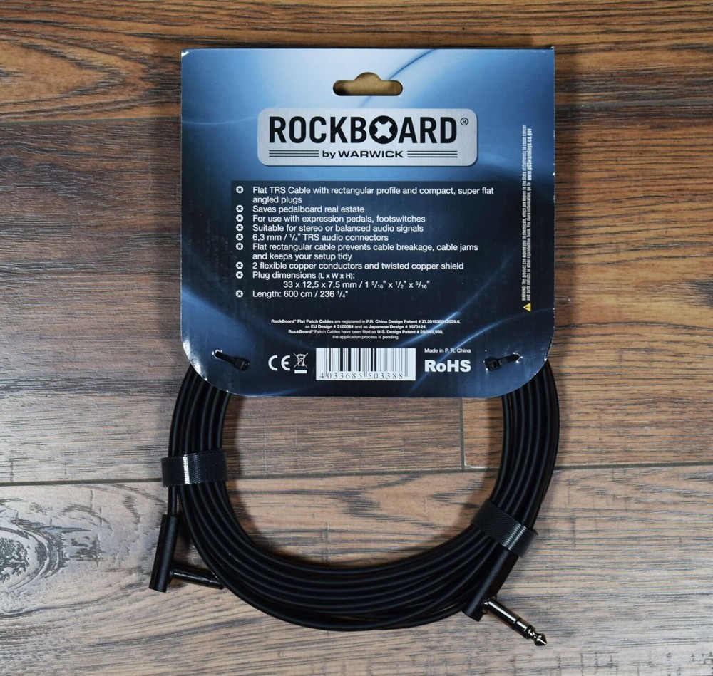 Warwick Rockboard Flat Patch TRS Guitar Expression Cable 600 CM 19.68' Black