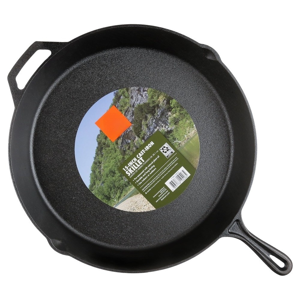 Pre-Seasoned 15" Cast Iron Skillet with Handle and Lips