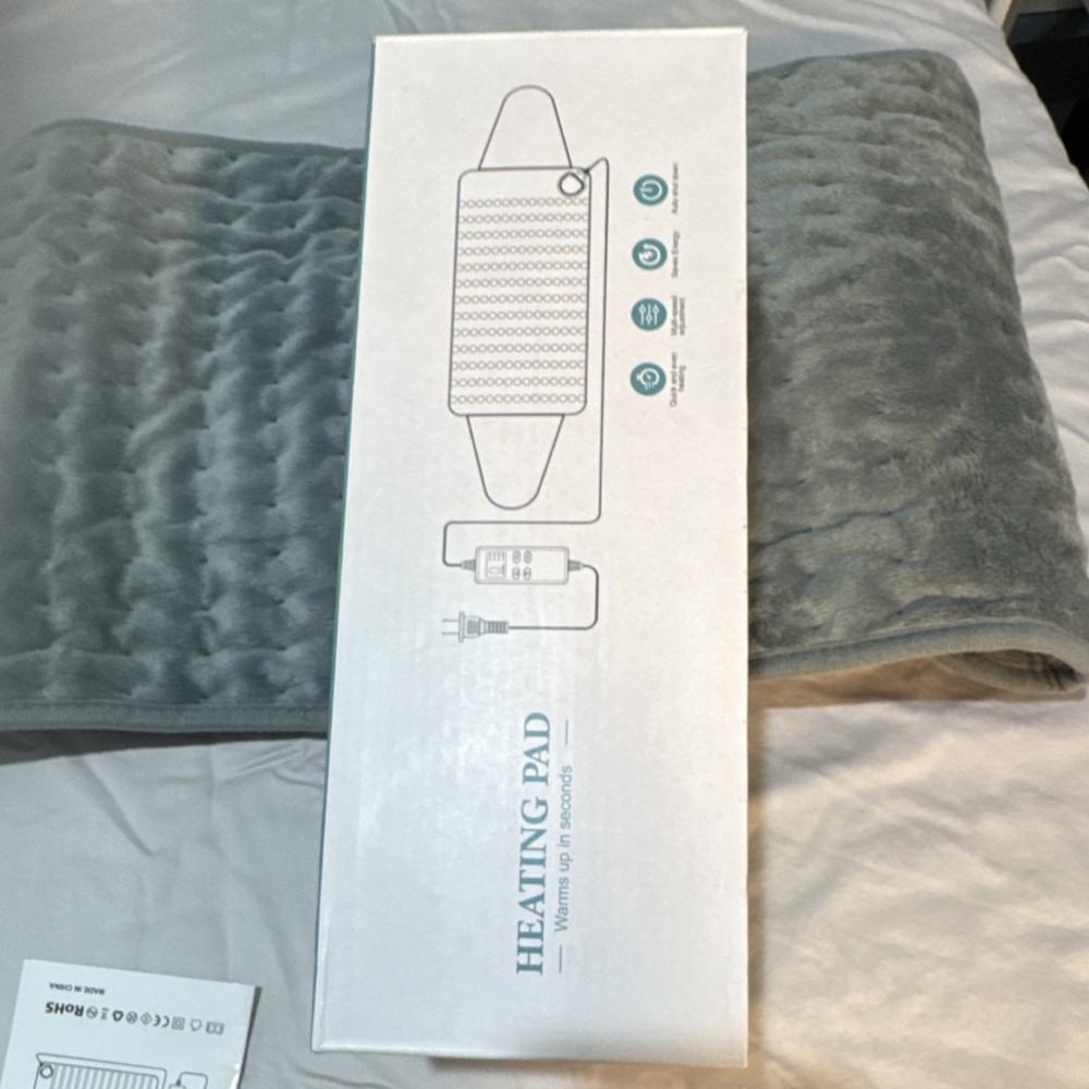 Gray Electric Heating Pad with Digital Controller, Temperature Settings, Auto S…