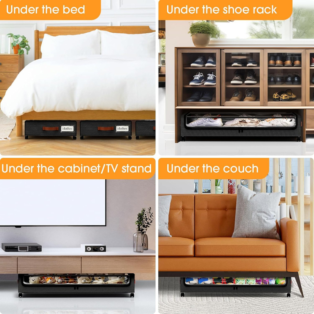 Under Bed Storage with Wheels 3Pack Storage Containers with Clear Window&Label u