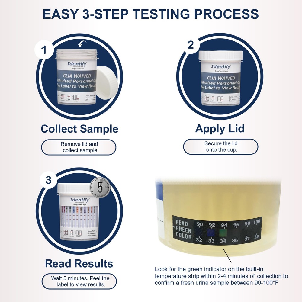Identify Diagnostics Drug Test Cups | 10 Pack | 12 Panel CLIA Waived Instant ...