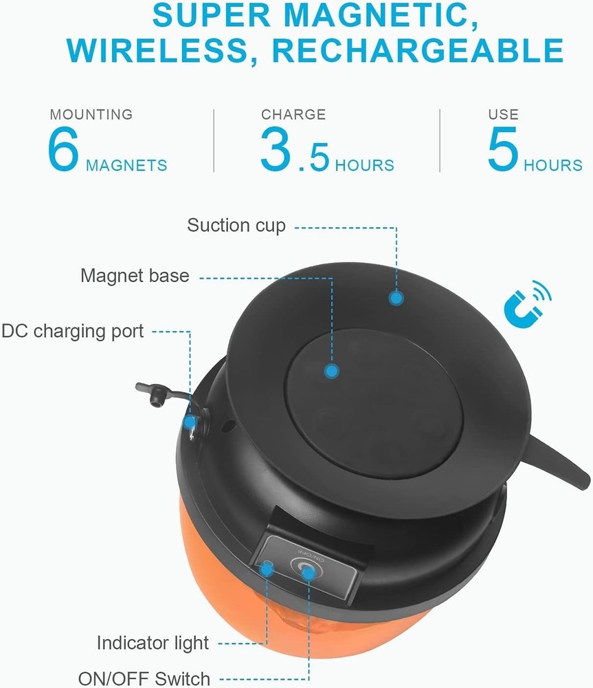 Rechargeable Magnetic Amber Strobe Light - Quick Install for Vehicles & Trailers