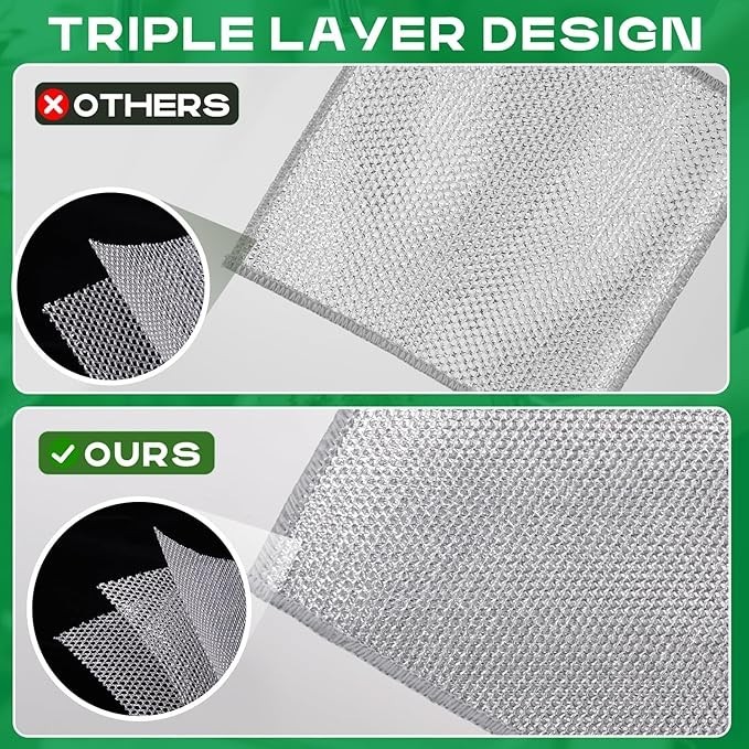 12pcs Non Scratch Wire Dishcloth Multipurpose Reuseable 3Layer Steel Wool Cleani