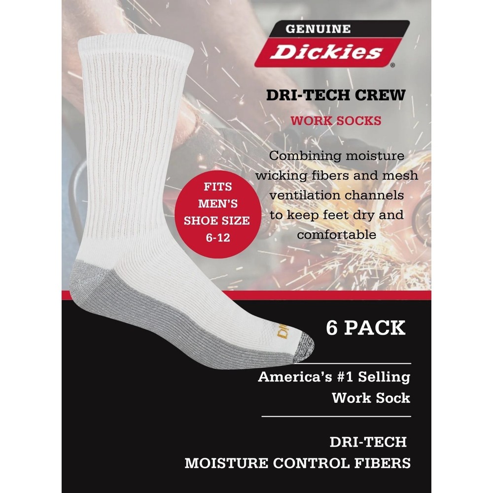 Dickies Men's Dri-tech Moisture Control Crew Socks 6 pack Shoe Size