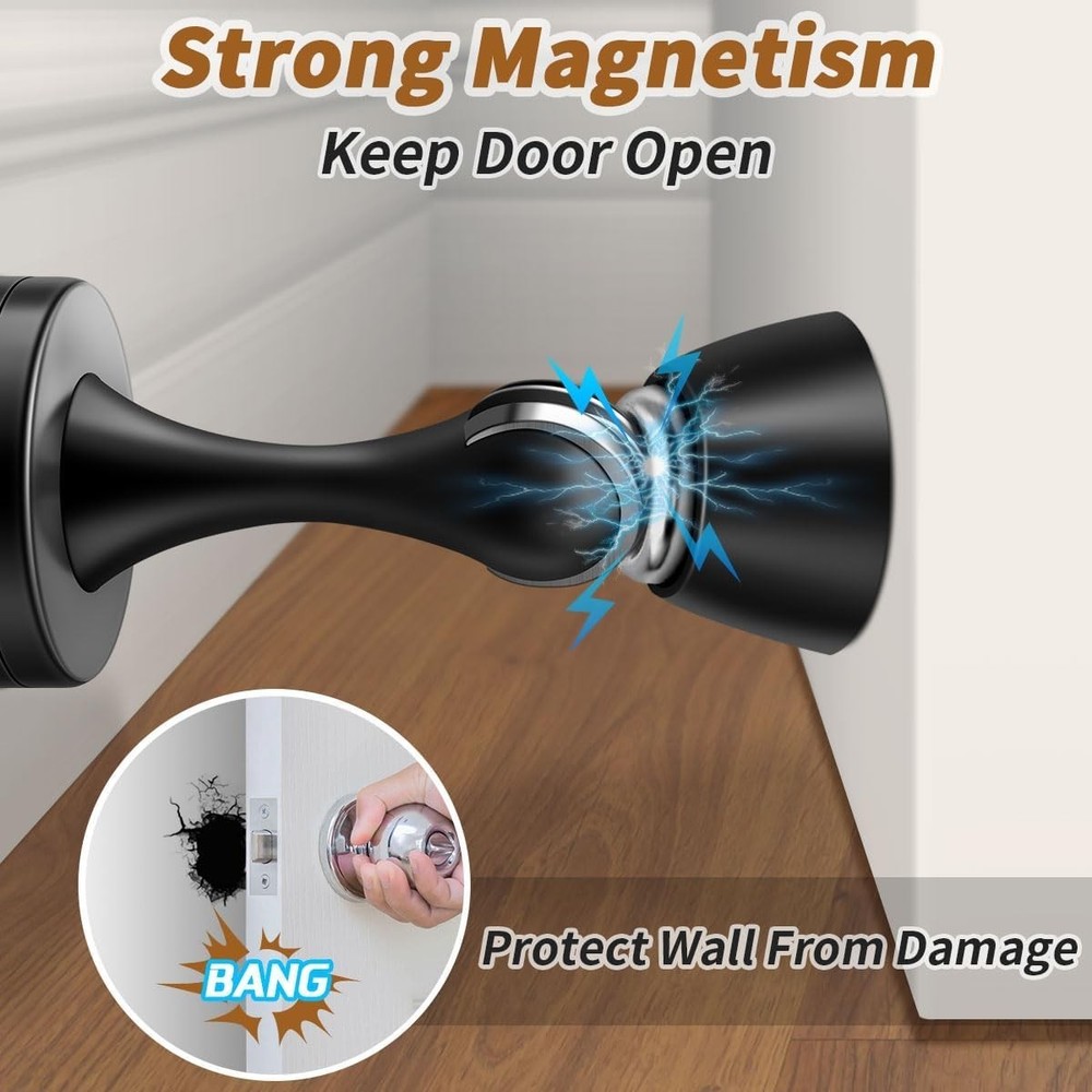 Stylish Black Magnetic Door Catch Holders - 2 Pack, Soft-Catch Technology