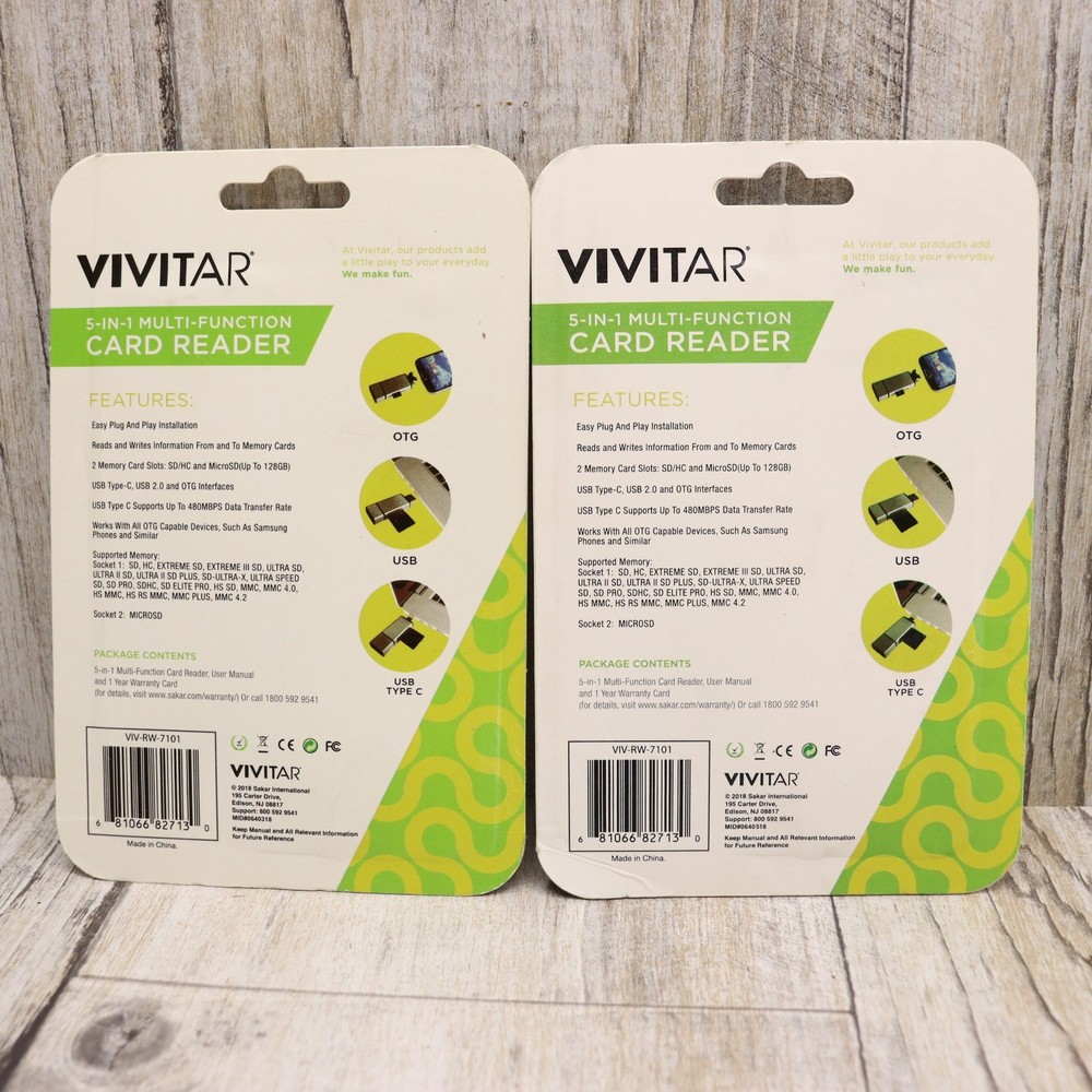 2 PK- Vivitar 5-1 Multi Function SD Card Reader 3 Interfaces PC/MAC Plug n Play